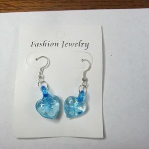 HAND MADE BLUE GLASS HEART EARRINGS #20